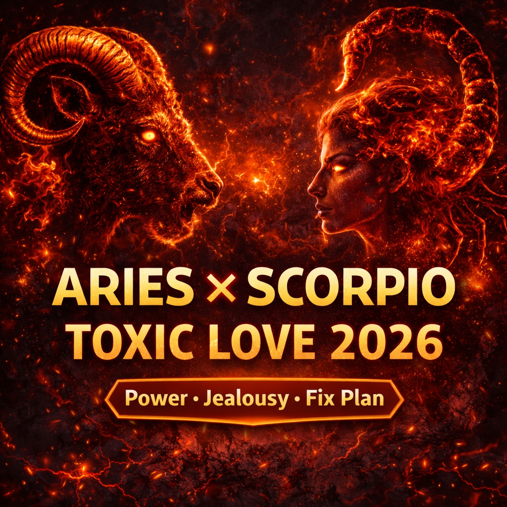 Aries Scorpio toxic relationship cover image: 2026 toxic love pairing with red flags and fix plan