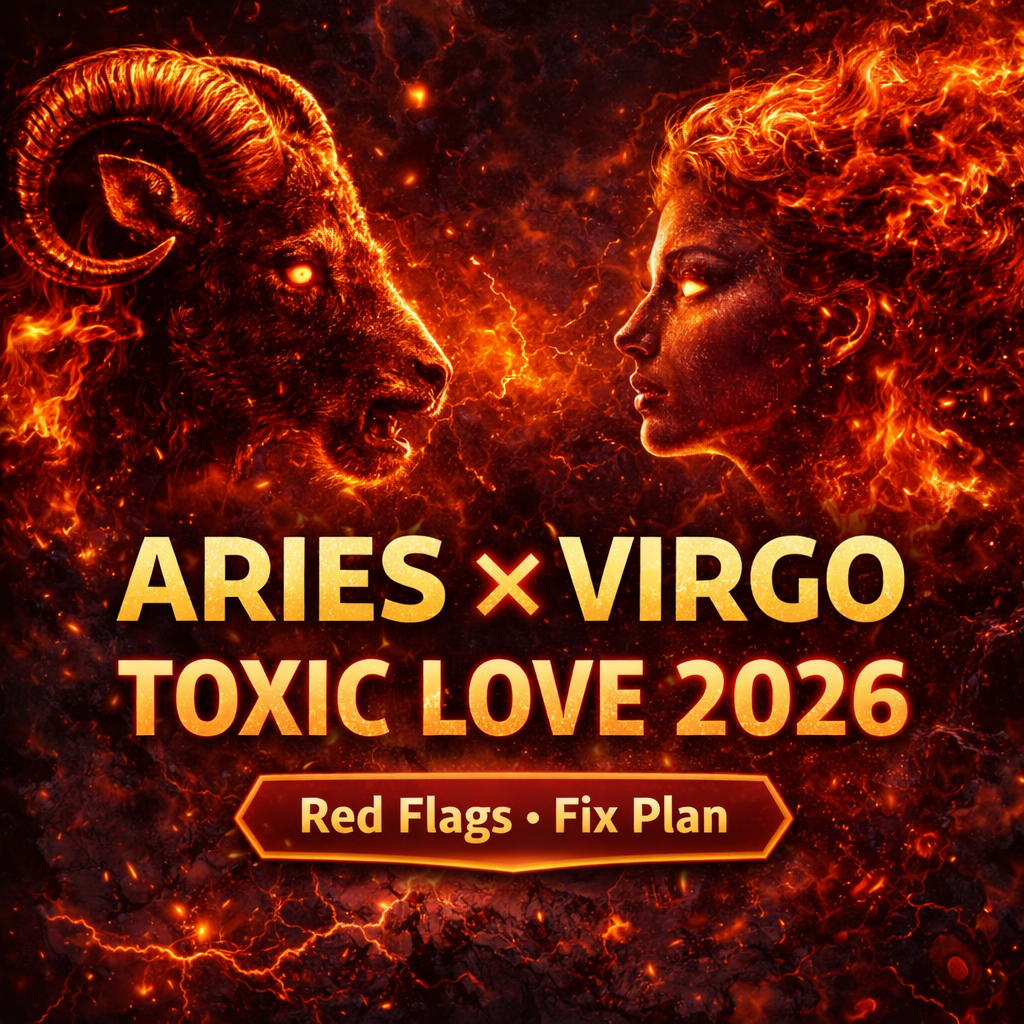 Aries Virgo toxic relationship cover image: 2026 toxic love pairing, red flags and fix plan