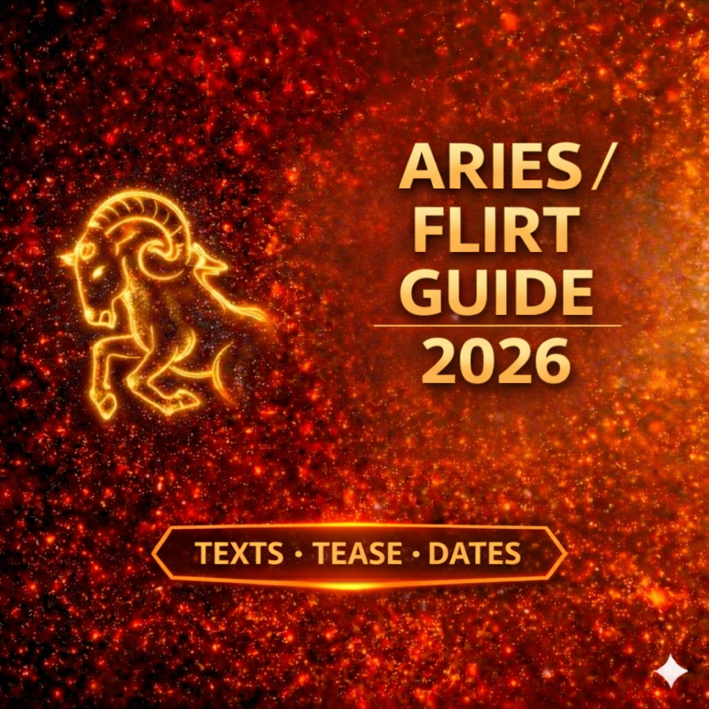 how to flirt with an aries 2026 cover image with texts tease dates badge
