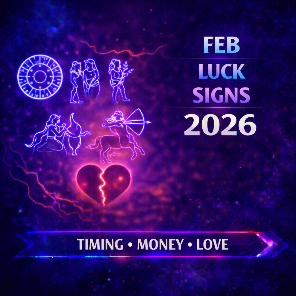 luckiest zodiac signs february 2026 cover image with timing money love badge