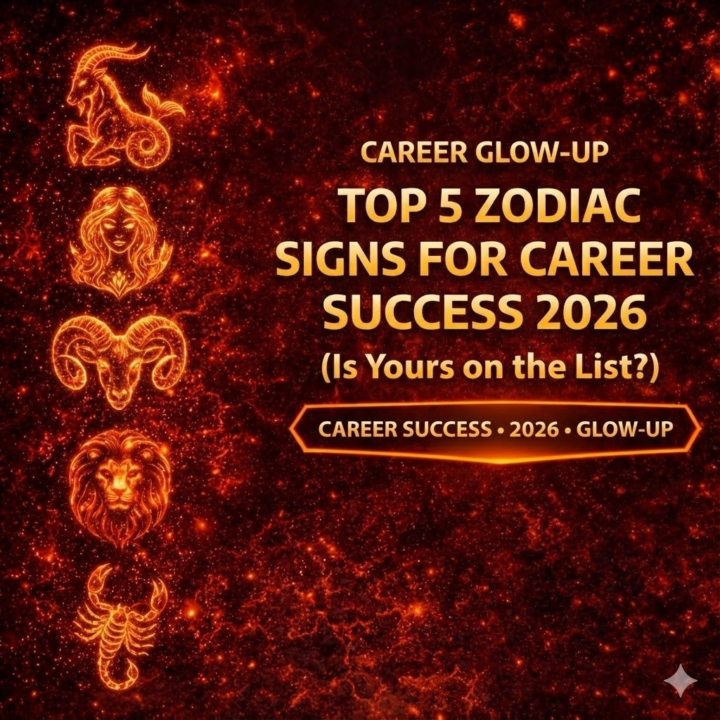 top 5 zodiac signs for career success 2026 cover image with career takeoff signs and promotion offers raises badge