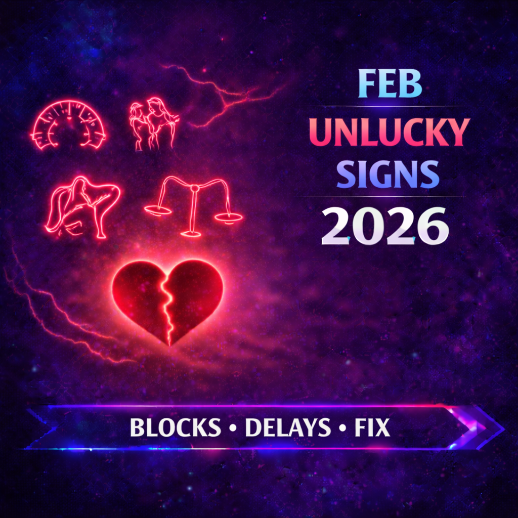 unluckiest zodiac signs february 2026 cover image with blocks delays fix badge