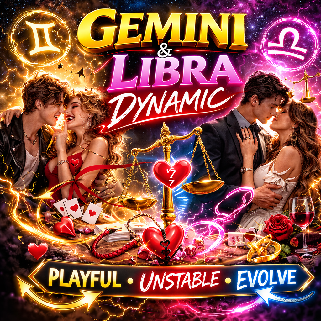 gemini and libra relationship dynamic cover image with playful unstable evolve badge