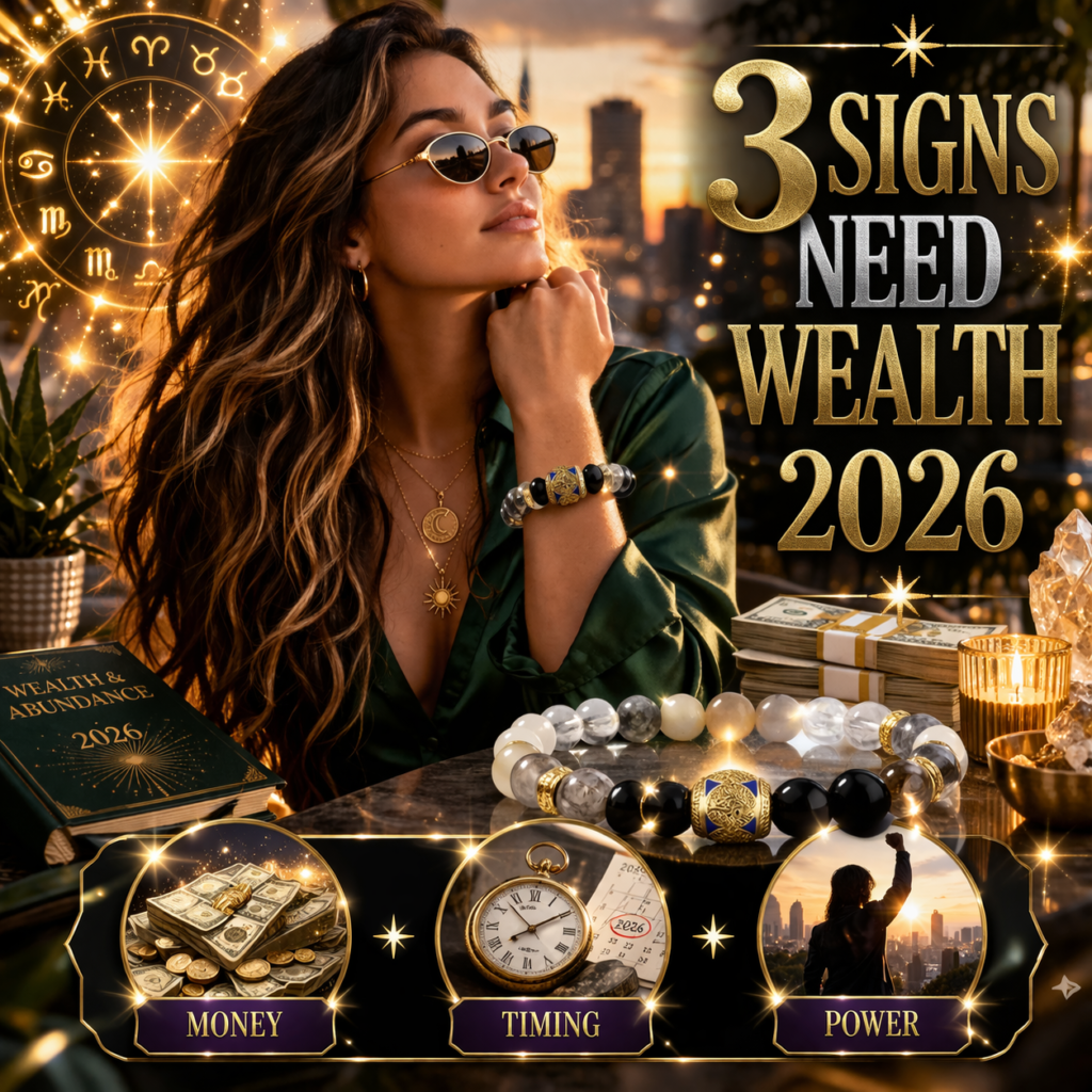 3 zodiac signs to wear a wealth bracelet in 2026 cover image with money timing power badge