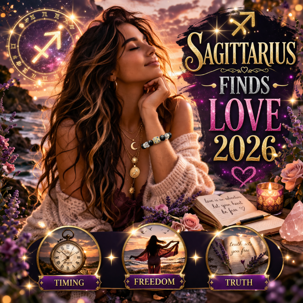how sagittarius finds love in 2026 cover image with timing freedom truth badge