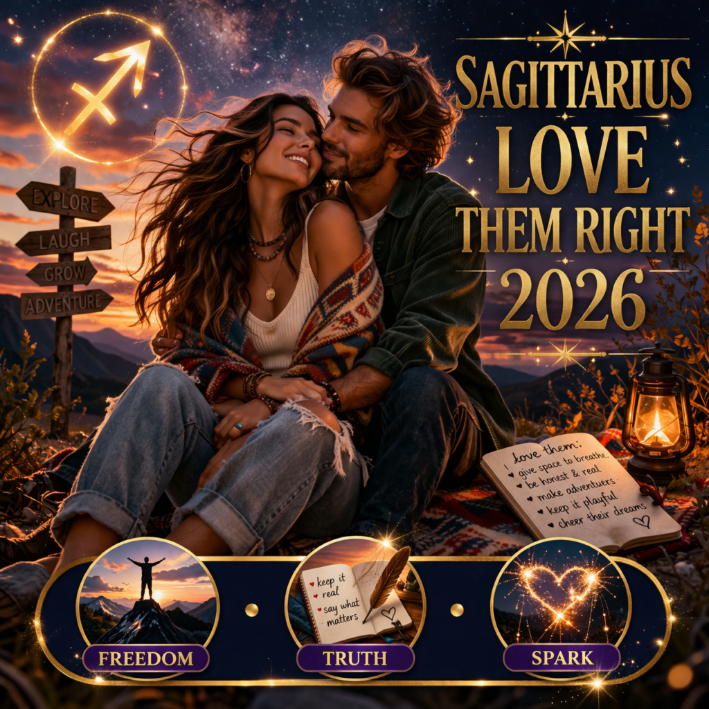 how to love a sagittarius partner in 2026 cover image with freedom truth spark badge