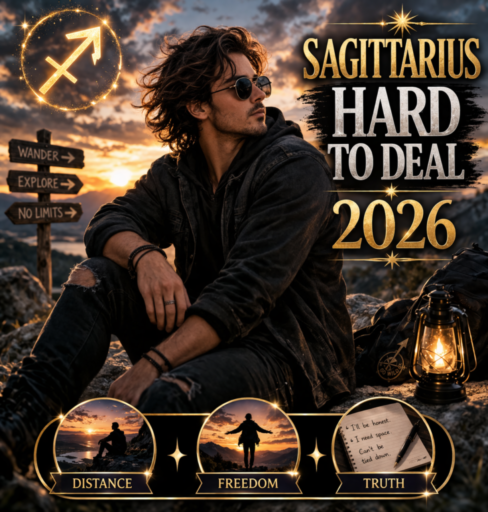 why sagittarius men are so hard to deal with in 2026 cover image with distance freedom truth badge