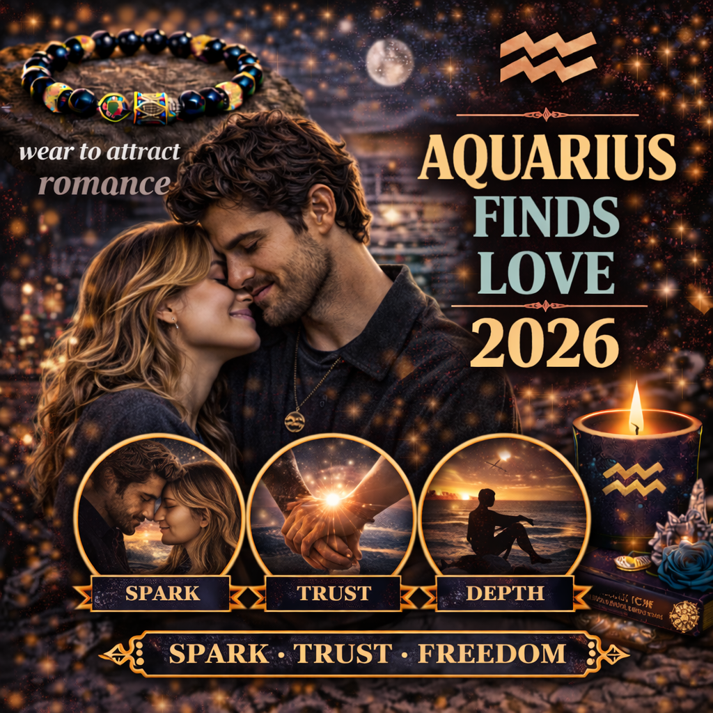 how aquarius finds love in 2026 cover image with spark trust freedom badge