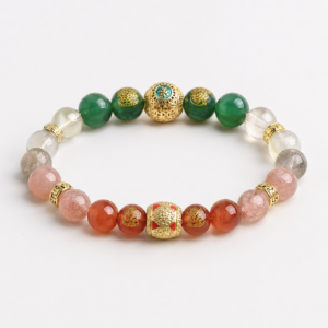 money bracelet 8mm crystal bead bracelet with green red and gold accents for abundance confidence and career success