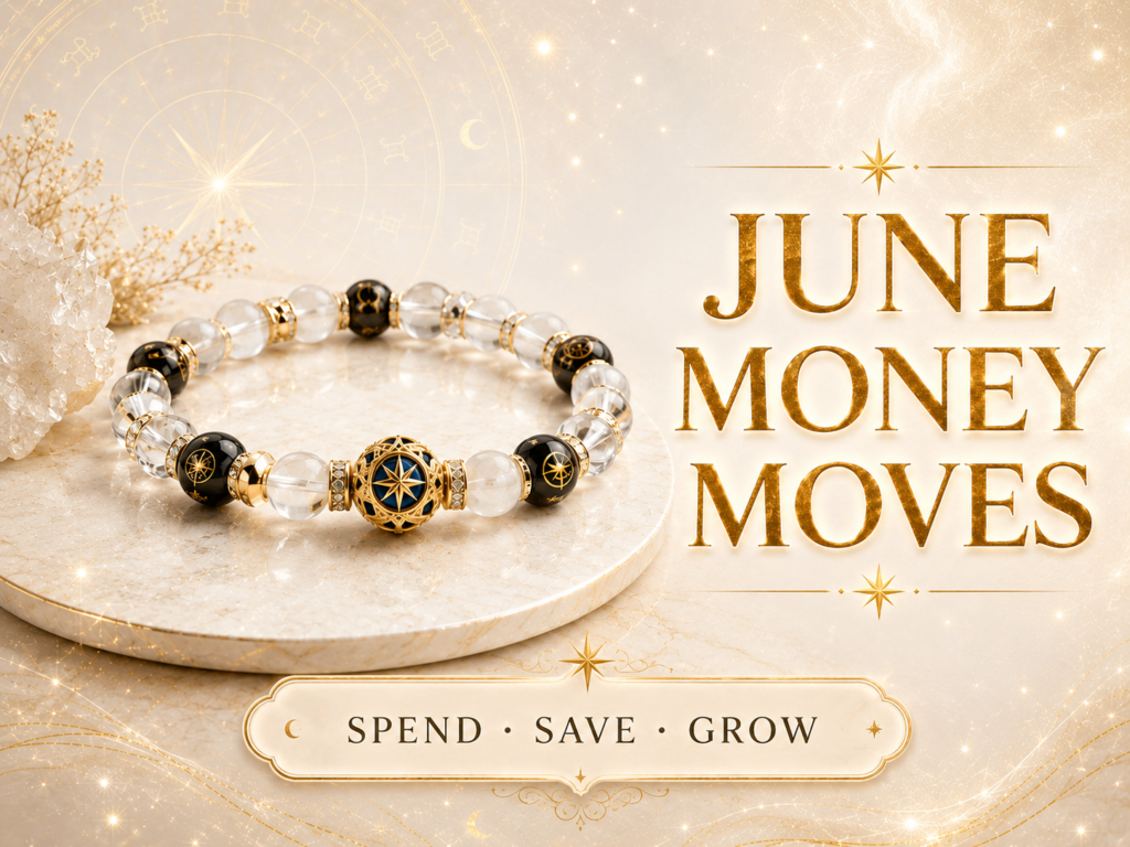 money horoscope for June 2026 cover image with spend save grow badge