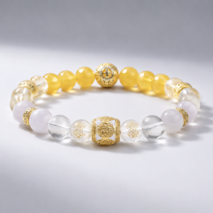 protection bracelet product photo with yellow gemstone beads clear crystals and gold energy charm