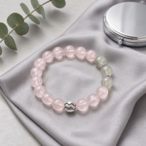 Aquarius Crystal Bracelet with 12mm Prehnite and Rose Quartz beads