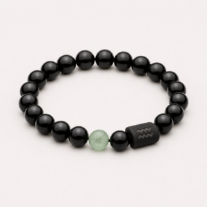 Aquarius Zodiac Bracelet with 8mm obsidian and Tiger’s Eye beads