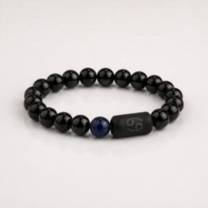 Cancer Zodiac Bracelet with 8mm obsidian and Tiger’s Eye beads