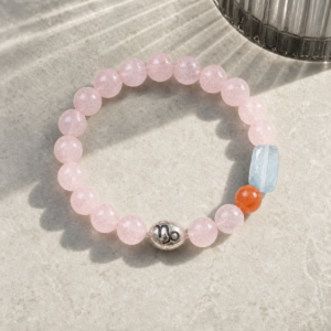 Capricorn Crystal Bracelet with 12mm Rose Quartz, Aquamarine and Nanhong Agate beads
