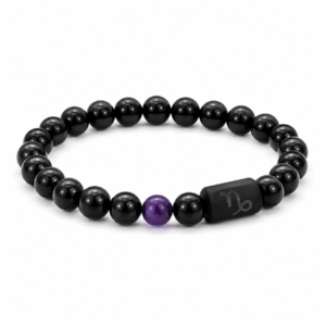 Capricorn Zodiac Bracelet with 8mm obsidian and Tiger’s Eye beads