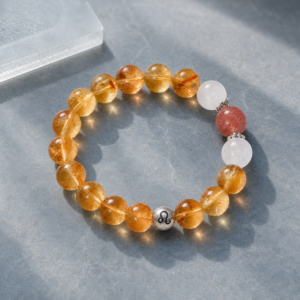 Leo Crystal Bracelet with 12mm Strawberry Quartz, White Phantom Quartz and Yellow Phantom Quartz beads