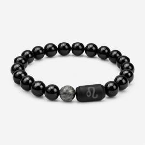 Leo Zodiac Bracelet with 8mm obsidian and Tiger’s Eye beads