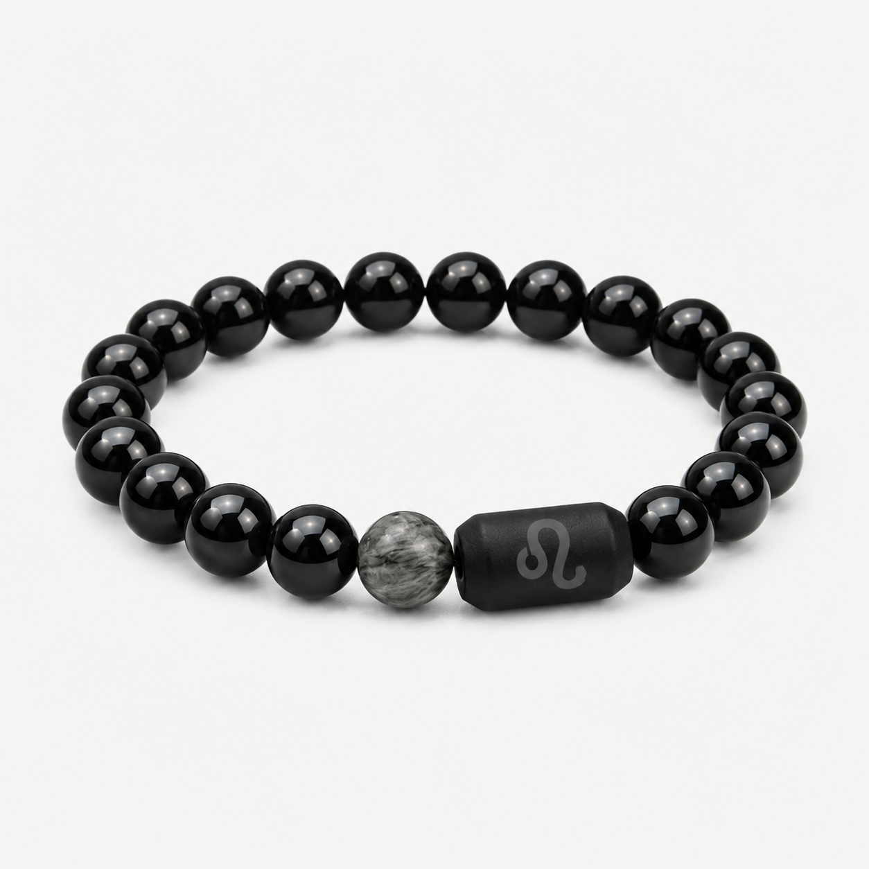 Leo Zodiac Bracelet with 8mm obsidian and Tiger’s Eye beads