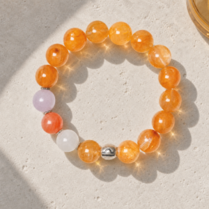 Libra Crystal Bracelet with 12mm Yellow Hematoid Quartz, Nanhong Agate, Kunzite and White Moonstone beads