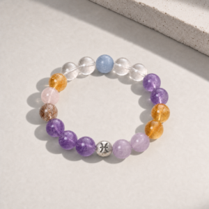 Pisces Crystal Bracelet with 12mm Aquamarine, Amethyst, Kunzite, Rose Quartz and quartz crystal beads