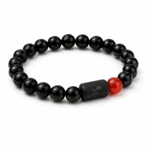 Sagittarius Zodiac Bracelet with 8mm obsidian and Tiger’s Eye beads