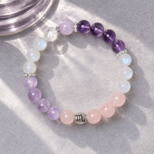 Scorpio Crystal Bracelet with 12mm Kunzite, Amethyst, Blue Moonstone, Rose Quartz and Clear Quartz beads