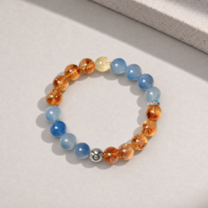 Taurus Crystal Bracelet with 12mm citrine, aquamarine and Yellow Phantom Quartz beads