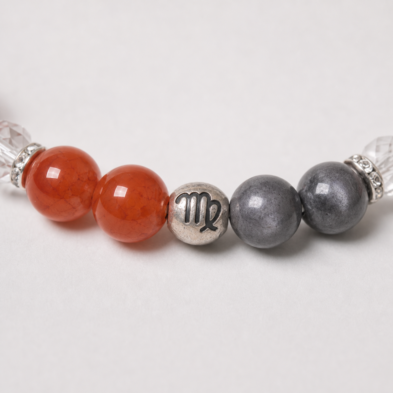 Close-up of Virgo Crystal Bracelet with Citrine, Nanhong Agate and Clear Quartz bead details